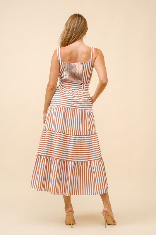 Belinda Striped Square Neck Tiered Midi Dress