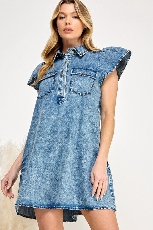 Angel Distressed Denim Button Front Shirt Dress