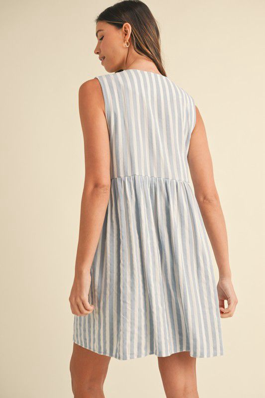 Vertical Striped Front Bow Detail Dress