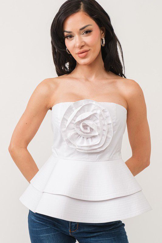 Ruth Rosette White Peplum Top