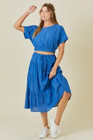 Leah Denim Style Top with Waist and Elastic Maxi Skirt