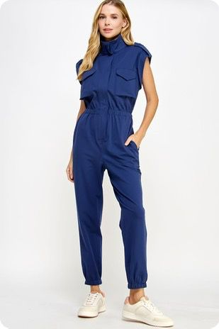 Delilah Royal Blue Mock Neck Jogger Jumpsuit