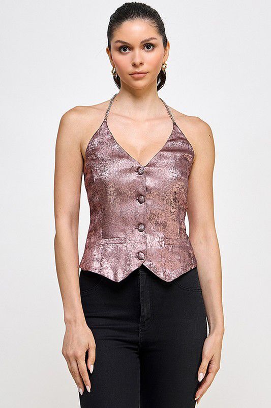 Mara Blush Halter Vest with Chain Detail